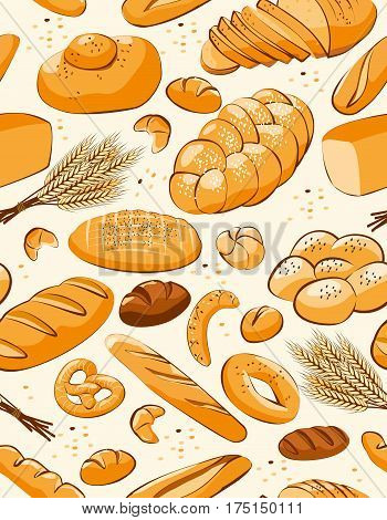 Bakery product - bread and other pastries seamless pattern