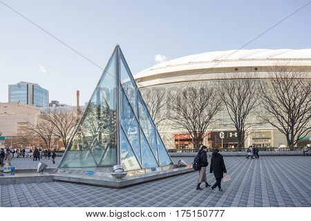 Tokyo, Japan - 17 February 2017: View building in front of Tokyo dome and hotel Bunkyo ward and sky, Tokyo, Japan.