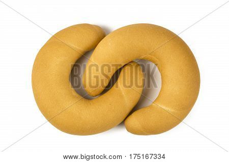 Two delicious freshly baked bagels on a white background the highest quality. Bagels ideal shape and color blush removed from the oven. Isolated.