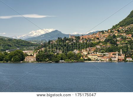 The lake of Como (Lario Lombardy Italy) at Blevio. Summer landscape
