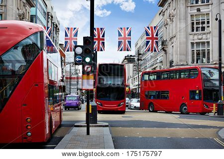 London bus Oxford Street W1 Westminster in UK England