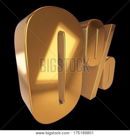Null percent on black background. 3d render illustration.