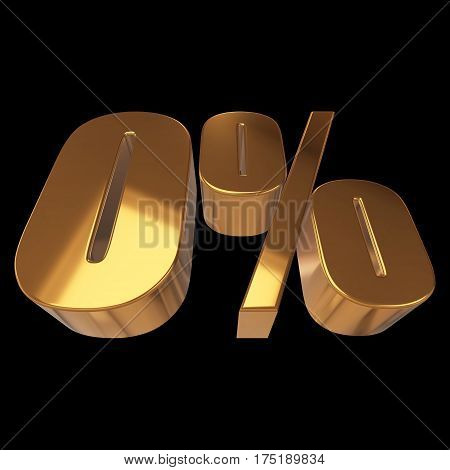Null percent on black background. 3d render illustration.