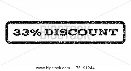 33 Percent Discount watermark stamp. Text caption inside rounded rectangle with grunge design style. Rubber seal stamp with unclean texture. Vector black ink imprint on a white background.