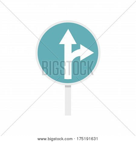 Blue straight or right turn ahead road siign icon in flat style isolated on white background vector illustration