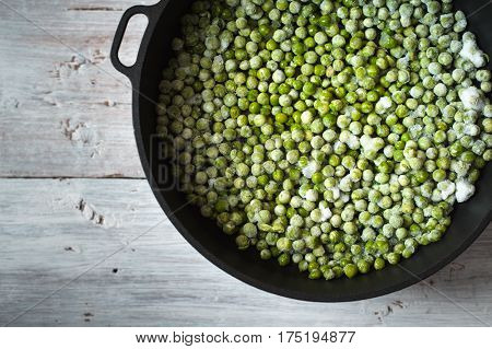 Green beans mung beans in the saucepan on the table horizontal
