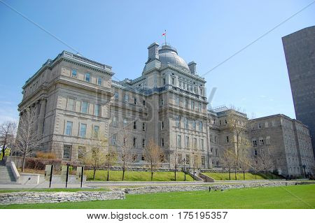 Lucien-Saulnier Building (Edifice Lucien-Saulnier), next to Montreal City Hall in Old Montreal, Quebec, Canada.