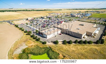 Denver Colorado USA-August 21 2016. Aerial view of typical shopping center.