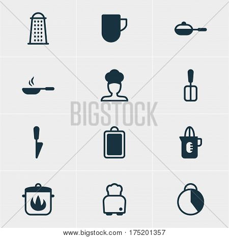 Vector Illustration Of 12 Cooking Icons. Editable Pack Of Timekeeper, Frying Pan, Cook And Other Elements.