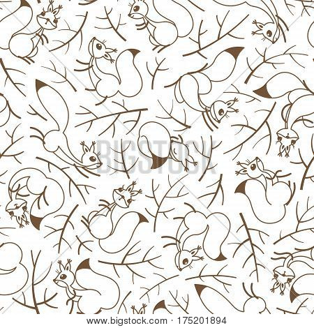 A Scurry of Squirrels on the branches. Seamless autumn pattern for gift wrapping, wallpaper, childrens room or clothing. Vector illustration