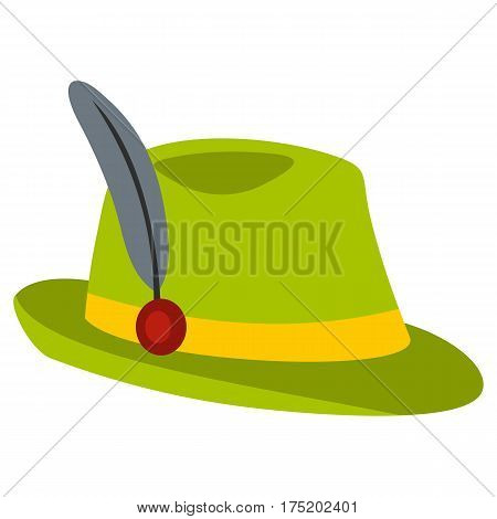 Green hat with feather icon in flat style isolated on white background vector illustration