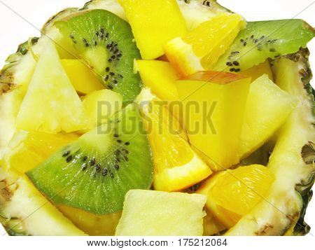 fruit salad with kiwi mango and honeymelon in pineapple