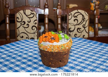 Homemade Easter cake on the table for Easter holiday