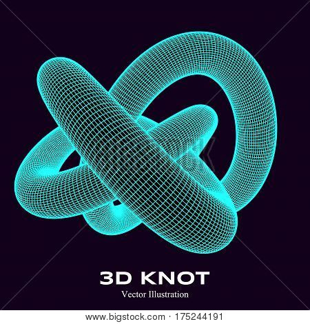 3 D vector threefold torus. Abstract protein model. Vector illustration for your science, digital, biological design.