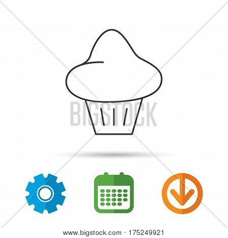 Brioche icon. Bread bun sign. Bakery symbol. Calendar, cogwheel and download arrow signs. Colored flat web icons. Vector