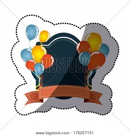 color decorative emblem with ribbon and bolloons icon, vector illustraction design