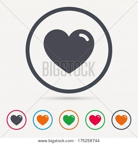 Heart icon. Romantic love symbol. Round circle buttons. Colored flat web icons. Vector