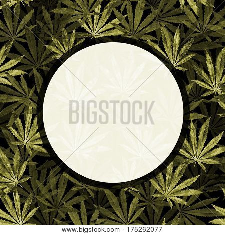 Crowd of Cannabis leaves on black background. Hand drawn watercolor illustration of the plant Cannabis Sativa or Marijuana. Pattern with marijuana leaf for label poster web.