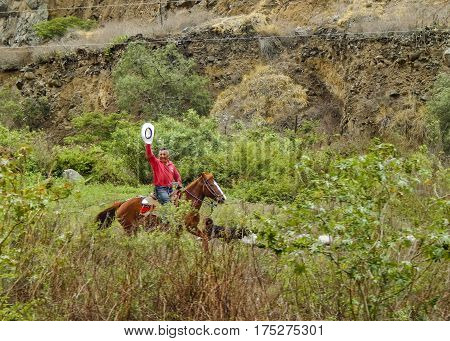 Latin Cowboy Riding Horse