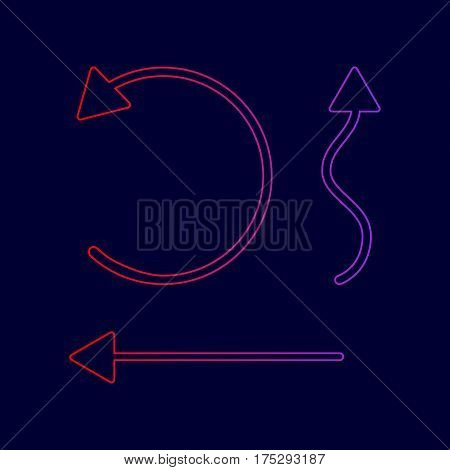 Simple set to Interface Arrows Vector. Line icon with gradient from red to violet colors on dark blue background.
