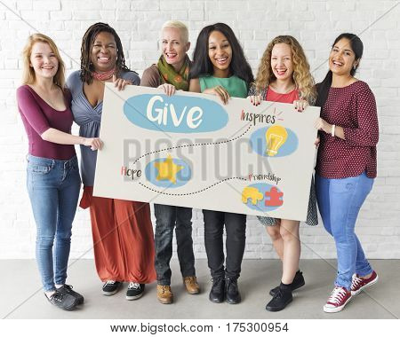 Group of women fundraising donate for charity