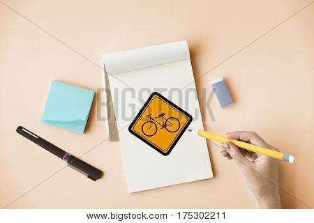 Showing Bike Sign Caution Sign