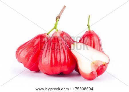 half  rose apple and   red rose apples  on white background healthy rose apple fruit food isolated