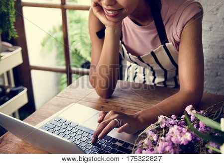Business of flower shop with woman owner