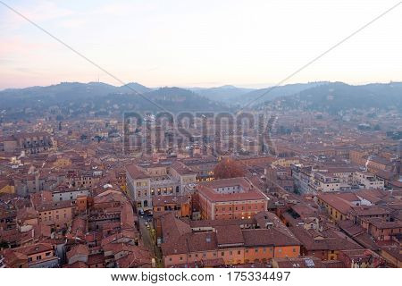 A general view of Bologna landscape as seen from the top of the Asinelli Tower