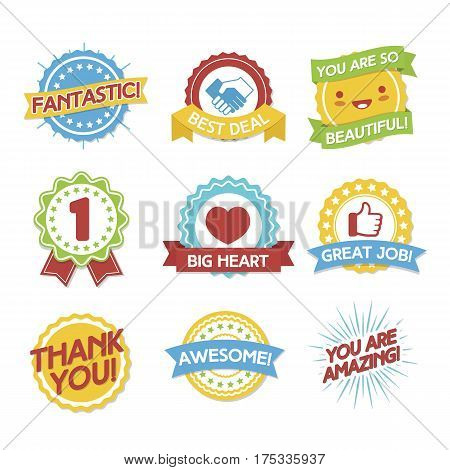 Awards and compliments label set. Flat style design illustration icon. Vector Illustration