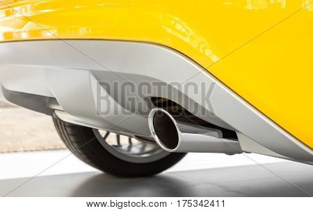 New exhaust of a sports car. Ecology concept low emission low environmental impact.