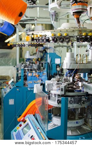 yarn warping machine in a textile weaving factory. Machinery and equipment in a spinning production company