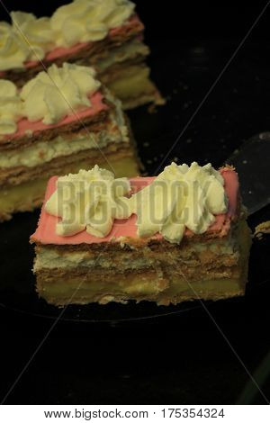 Fresh made Tompouce multilayered pastry in Belgium and the Netherlands