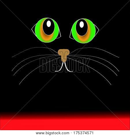 Green- yellow cat eyes on black - red  background.Vector illustration