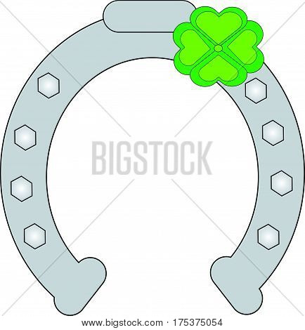 Horse shoe with cloverleaf on white background.Vector illustration.