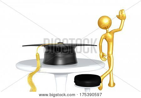 The Original 3D Character Illustration Walking Away From A Mortar Board