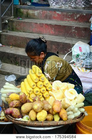 Burmese Woman Selling Street Foods