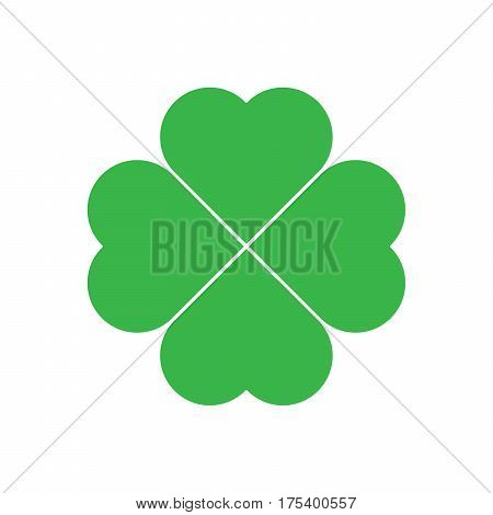 Shamrock - green four leaf clover icon. Good luck theme design element. Simple geometrical shape vector illustration.
