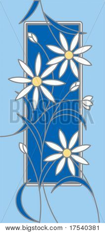 Vektor-Karte mit weißen Blüten auf blauem Grund