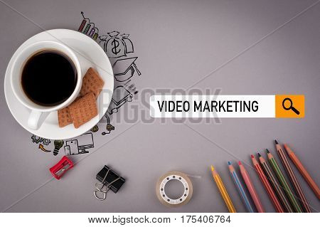 video marketing concept. Gray office desk with the inscription.