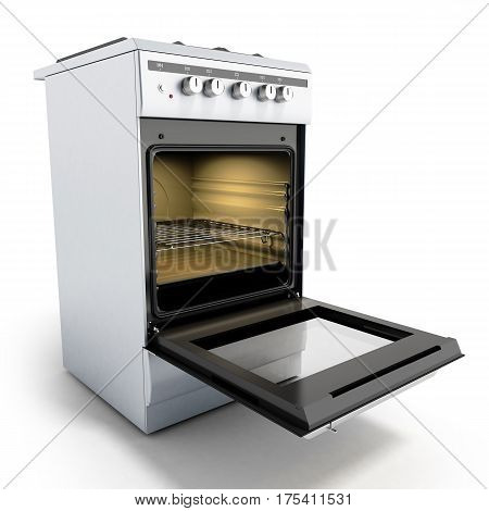 Open Gas Stove 3D Render Isolated On A White Background