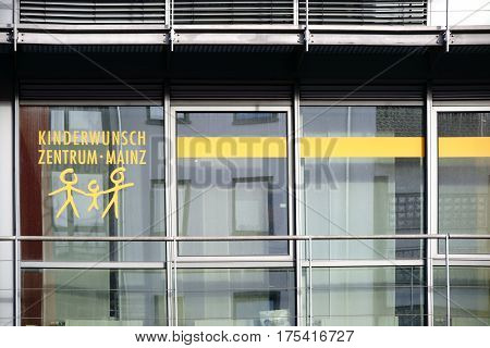 MAINZ, GERMANY - FEBRUARY 23: The glass facade of the Children's Wish Center a medical community for counseling and help with childlessness on February 23, 2017 in Mainz.