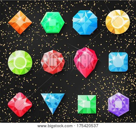 Precious Stones, Isolated On A Gold Background.