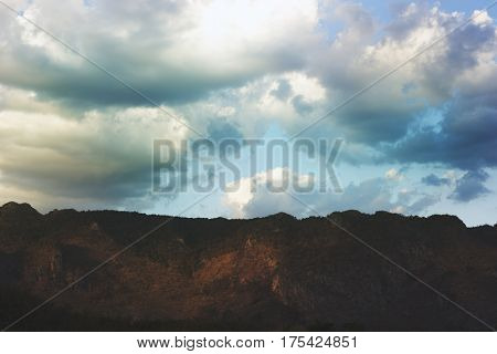 Cloudy Blue Sky Beautiful Scene with Mountain