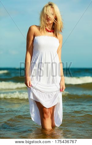 Young Woman Chilling Out On The Beach.