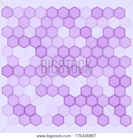 Geometric pattern with hexagons is pictured with lilac tones in the honeycomb.