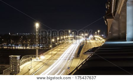 Bridge in Regensburg in Bavaria at night with lightstars