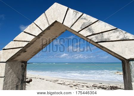The built arch at the entrance to Sandyport beach on New Providence island (Nassau The Bahamas).