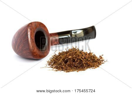 Heap of dry soft Pipe Tobacco on white Background