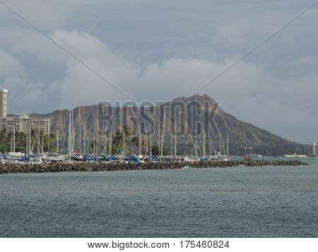 View of Diamondhead from the Ala Wai boat harbor
